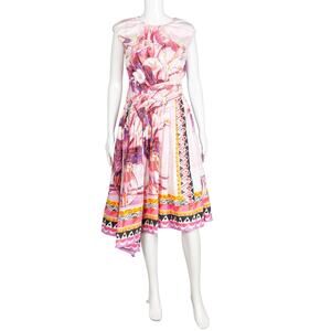 PRADA Pink Floral Printed Sleeveless Asymmetrical Midi Dress Size M